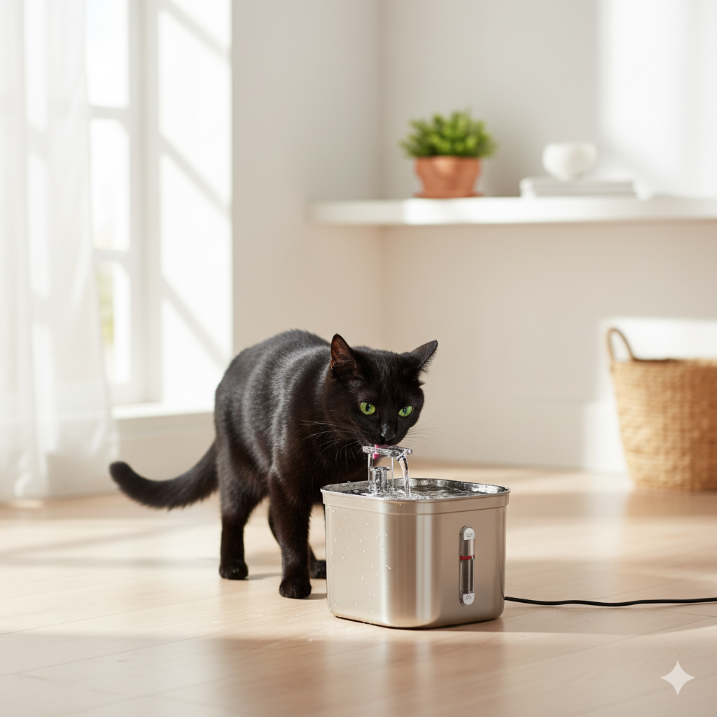 Pet water fountain providing fresh and filtered water for daily hydration